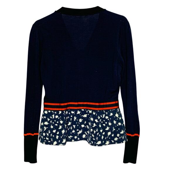 Paule Ka L Navy Cardigan Sweater Peplum Hem Bow Detail Twee Aesthetic Quirky - Picture 2 of 8